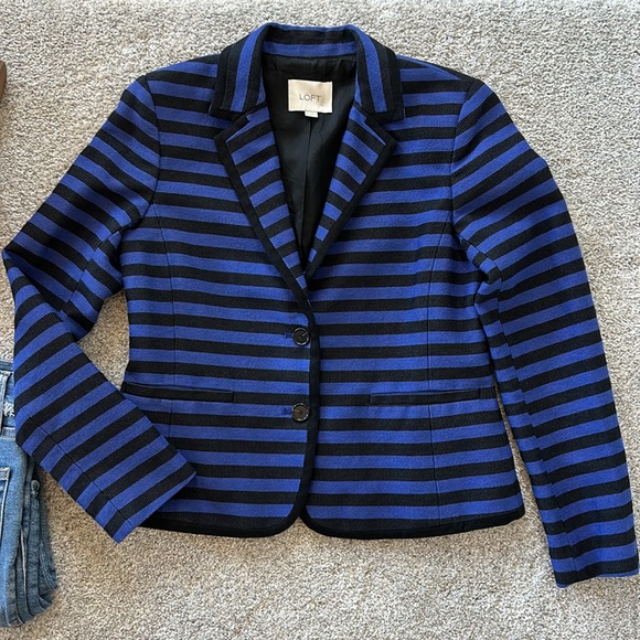 LOFT Blue & Black Stripe Blazer Jacket - Picture 2 of 8